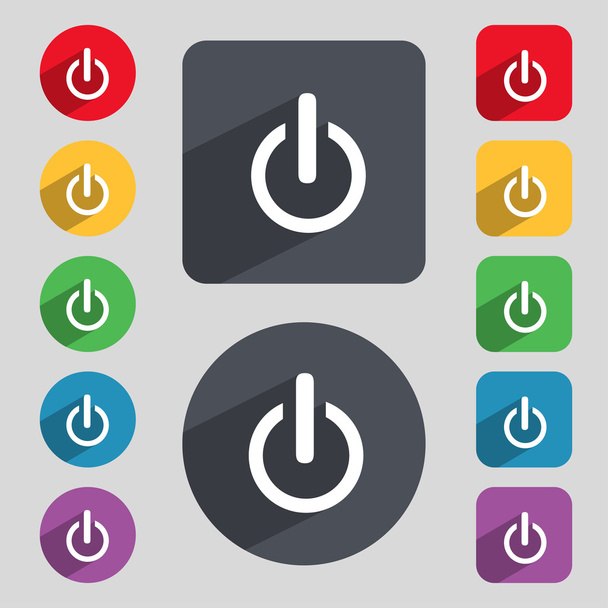 Power sign icon. Switch symbol. Turn on energy. Set of colourful buttons - Vector, Image