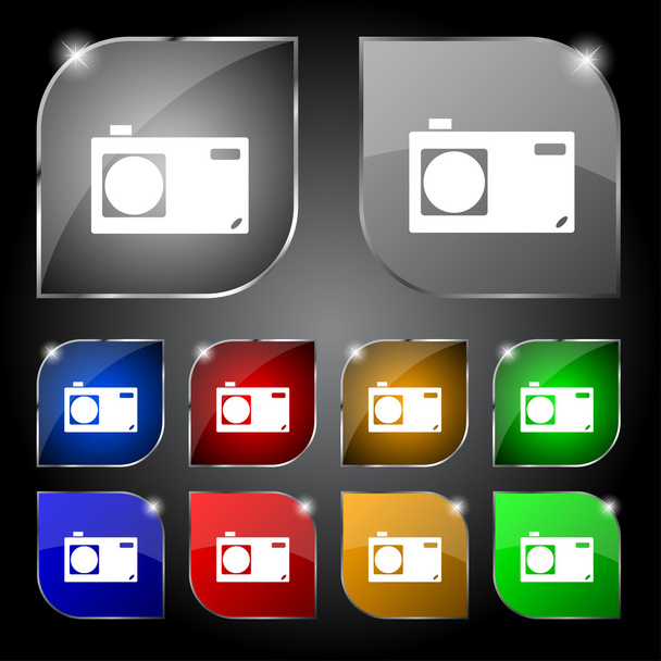Photo camera sign icon. Digital symbol. Set colourful buttons. Vector - Vektör, Görsel