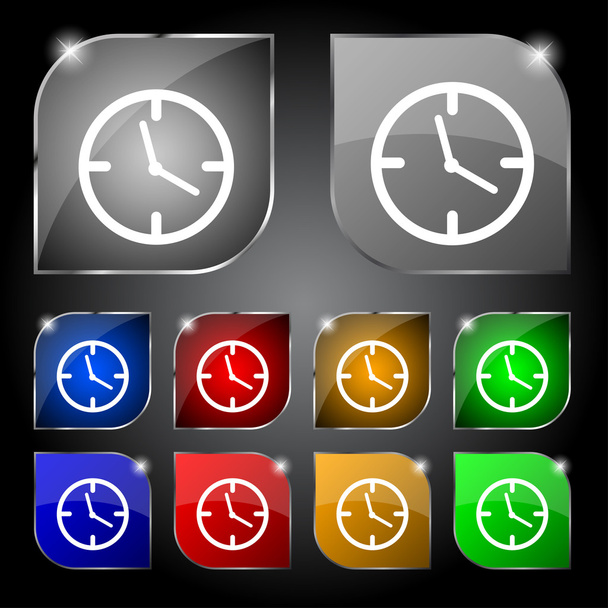 Icona del segno orario dell'orologio. Orologio meccanico simbolo. Set di bottoni colorati. Vettore
 - Vettoriali, immagini