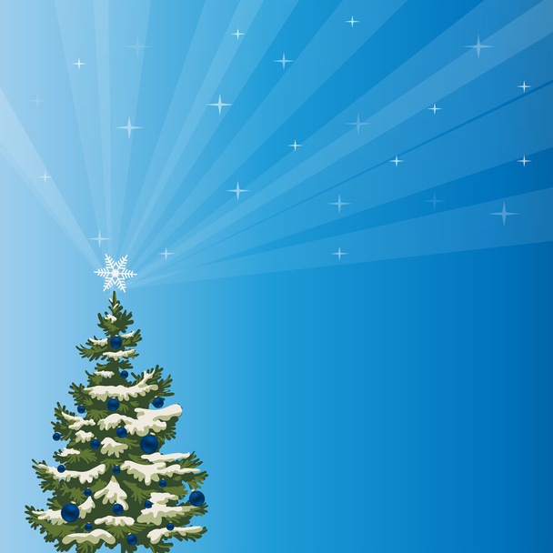 Árbol de vacaciones con una estrella brillante sobre un fondo azul
 - Foto, Imagen