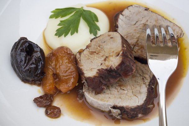 pork fillet with sauce and potato puree - Photo, Image