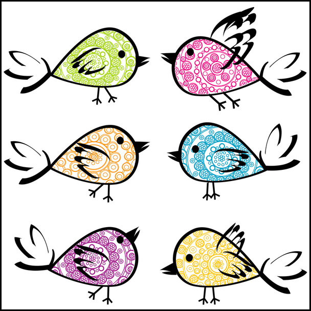 Цветные узорчатые птицы
 - Вектор,изображение