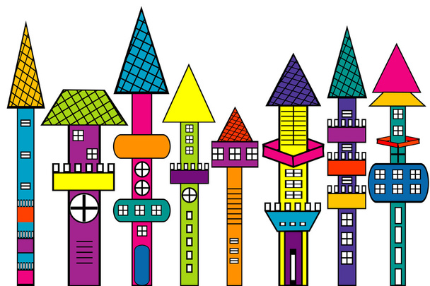 Doodle houses - Vector, Image