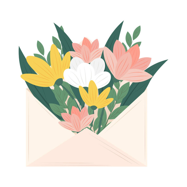 Enveloppe avec des fleurs - Vecteur, image