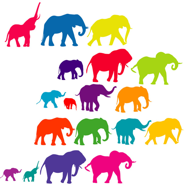 χρωματιστά ελέφαντες silhouettes - Διάνυσμα, εικόνα