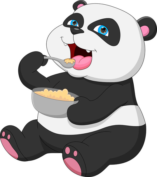 白い背景で食べる可愛いパンダ - ベクター画像