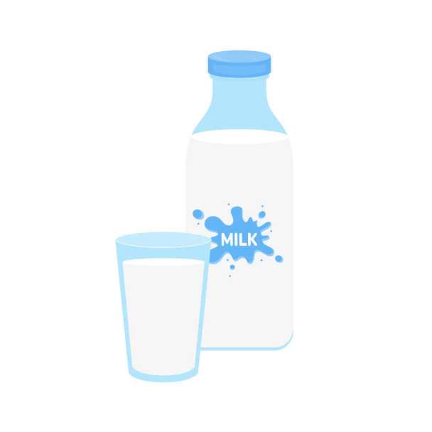 tej csomagolás, pohár tej fehér, tejtermékek háttér. Ikon, vektor, illusztráció rajzfilm stílus. - Vektor, kép