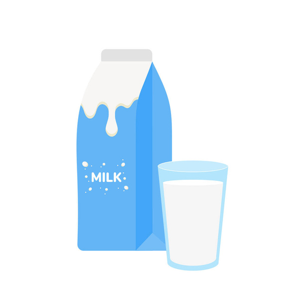Süt ambalajı, beyaz süt, süt ürünleri arka planda. Simge, Vektör, illüstrasyon çizgi film biçimi. - Vektör, Görsel