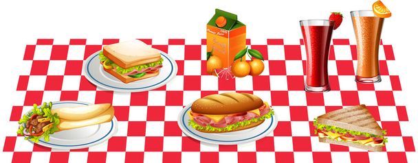 Food and beverage set for picnic illustration - Vector, Image
