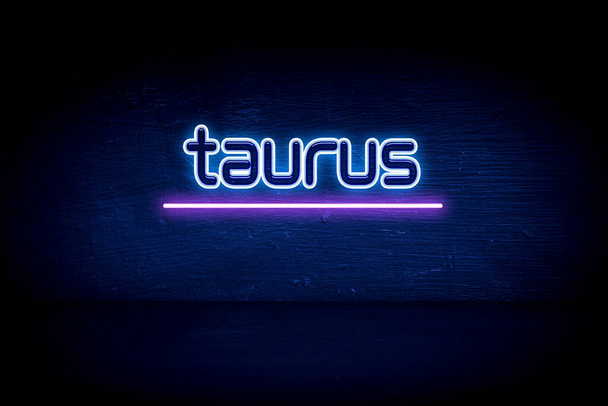 taurus - blue neon announcement signboard - 写真・画像