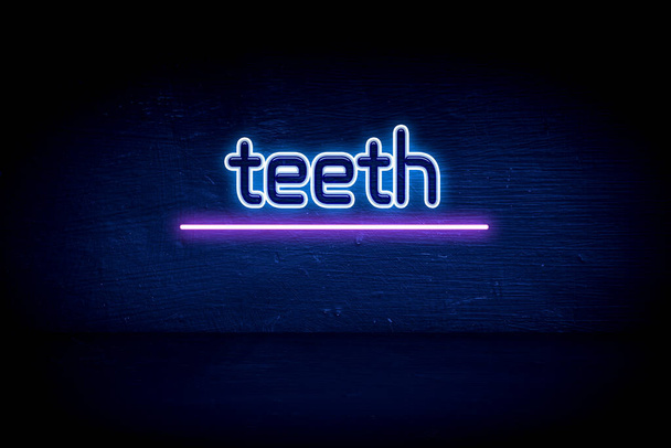 Denti - cartello blu al neon - Foto, immagini