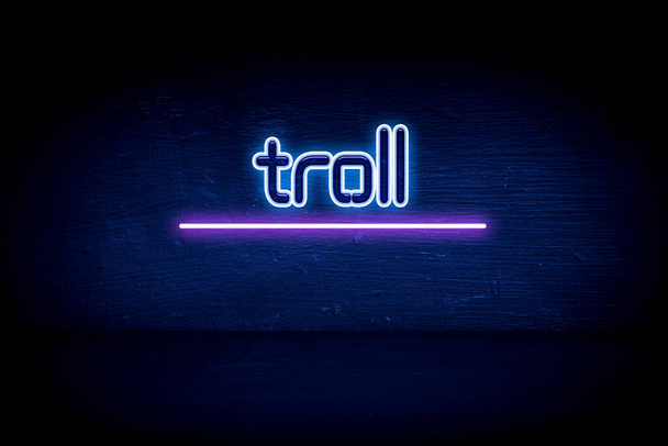 Troll - kék neon hirdetőtábla - Fotó, kép