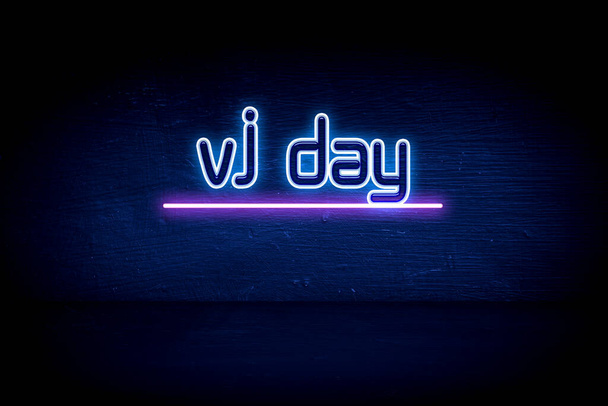 VJ Day - blue neon announcement signboard - Photo, Image