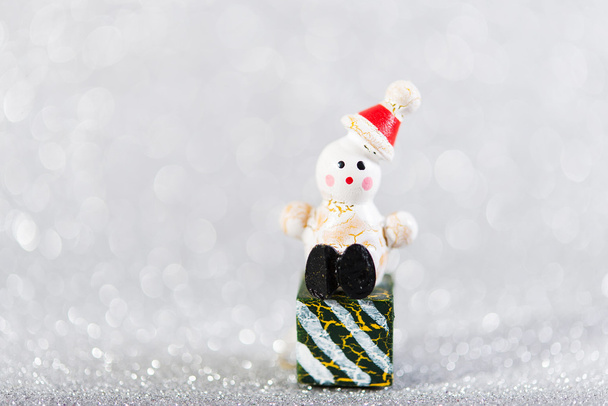 Wooden vintage toys. christmas decoration on white bright holiday background - Photo, Image