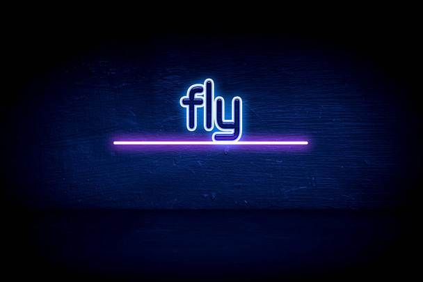 fly - kék neon hirdetőtábla - Fotó, kép