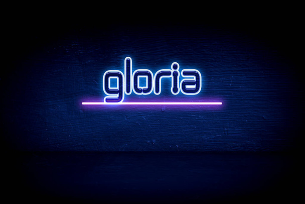 Gloria - μπλε πινακίδα ανακοίνωση νέον - Φωτογραφία, εικόνα