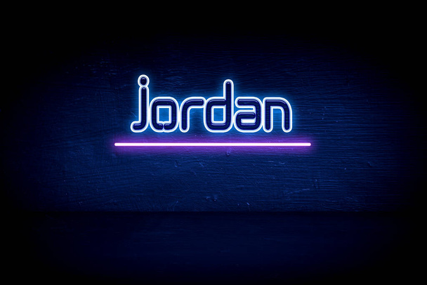 Jordania - letrero de anuncio de neón azul - Foto, imagen
