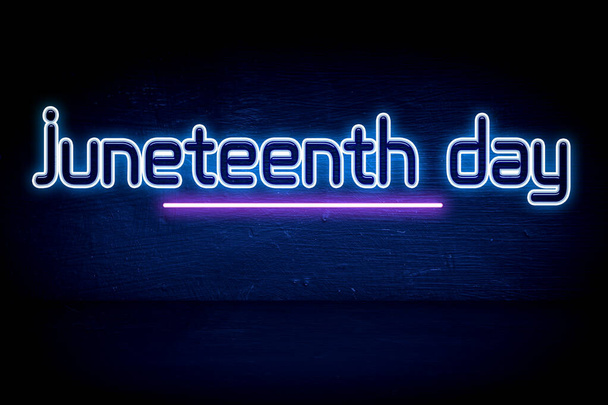 Juneteenth Day - blue neon announcboard - Фото, зображення