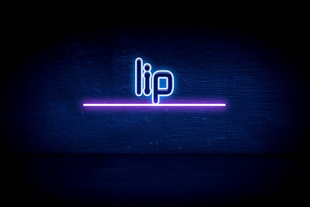 Lip - blue neon announcement signboard - Photo, Image