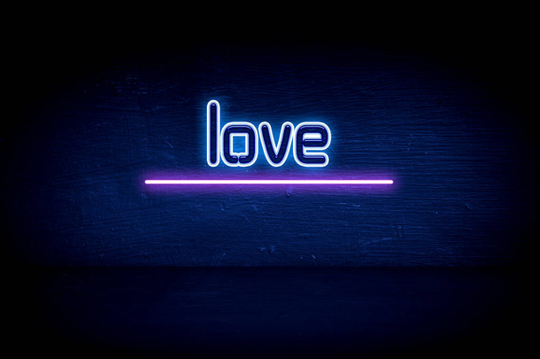 Aşk - Mavi neon duyuru tabelası - Fotoğraf, Görsel