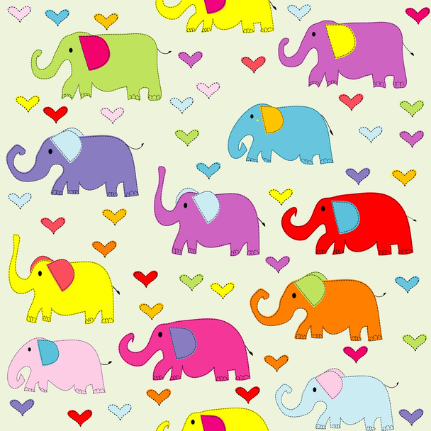 Χωρίς ραφή πρότυπο χρωματιστά ελέφαντες κινουμένων σχεδίων - Διάνυσμα, εικόνα