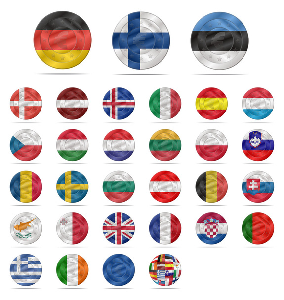 set euro moneda con banderas
 - Vector, imagen