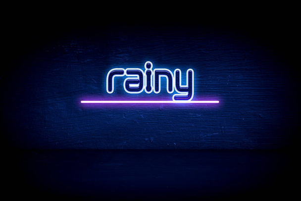 Rainy - kék neon hirdetőtábla - Fotó, kép