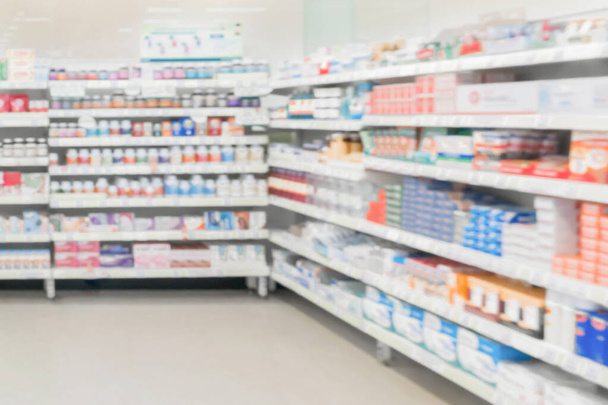 Pharmacy drugstore shelves interior blur medical background - Photo, Image