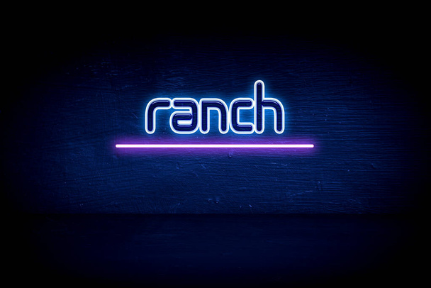Rancho - letrero de anuncio de neón azul - Foto, imagen