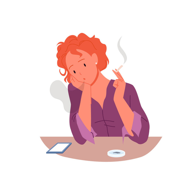 Anxious woman smoking a cigarette - Vector, imagen