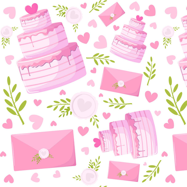 Collection St. Valentine s Day. Hand-drawn hearts and sweets, envelope, birdie, price tag, cake. Vector isolates on white background. - Вектор,изображение