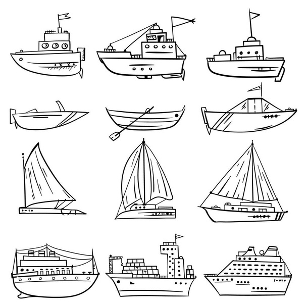 Мультфільм Дудл малює човен, корабель, яхту. Векторний малюнок. Ізольовано на білому тлі, вектор. Елементи для друку для листівки та ілюстрації для футболки. Кемпінг. Подорожі
. - Вектор, зображення