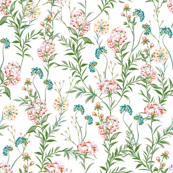 Hand drawn paint brushed Wild flower ,Meadow floral Seamless pattern Vector illustration artistic style ,Design for fashion , fabric, textile, wallpaper, cover, web , wrapping and all prints  - Vector, afbeelding