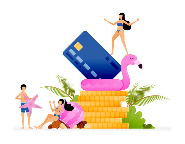Vector illustration of improvement of the financial sector economy with summer holiday discount sale. Design can be used to landing page, web, website, poster, mobile apps, brochure, flyer, card - Vector, Image