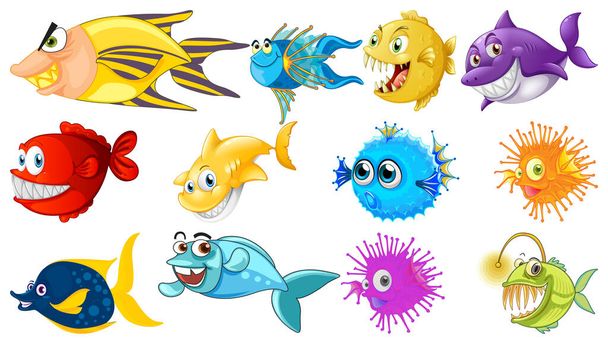 Animais do mar desenho animado coleção ilustração - Vetor, Imagem
