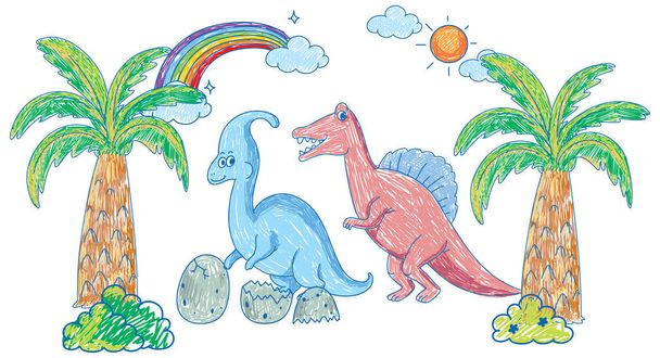 Ілюстрація групи кольорових ручних малюнків динозаврів
 - Вектор, зображення