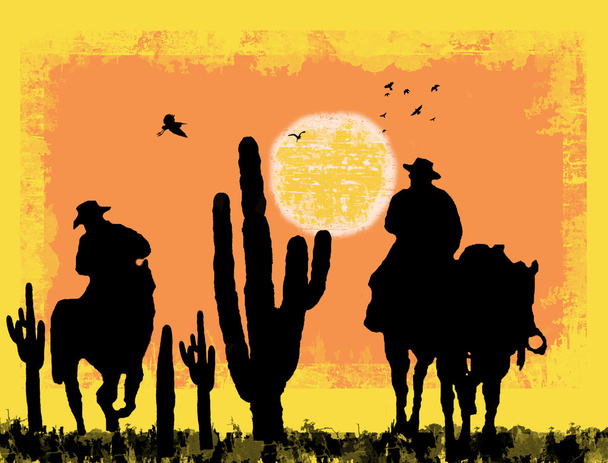 Cowboys on desert - Vector, Image