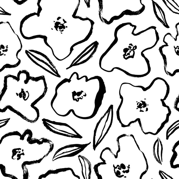 Abstract doodle pattern with black floral motif. - Vektor, obrázek