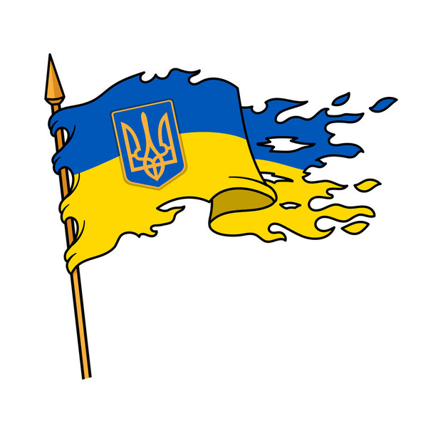 Ουκρανία σκισμένη σημαία με σύμβολο - Διάνυσμα, εικόνα