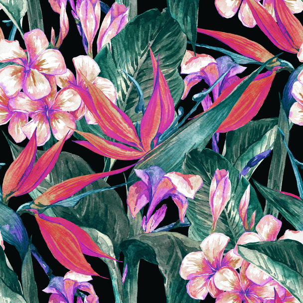 エキゾチックな花と熱帯のシームレス パターン - 写真・画像