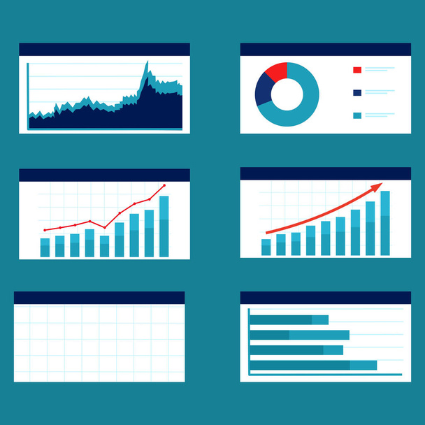 Set of business charts and diagrams. schematic graph template. Bar graph and line graph templates. vector - Вектор,изображение