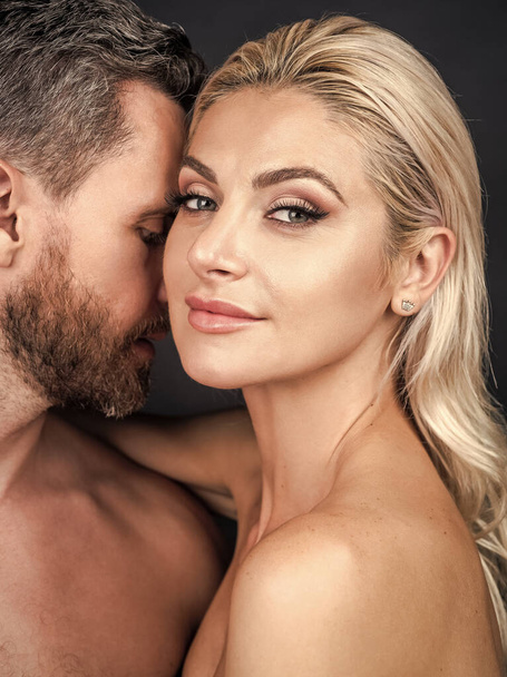 sexy couple in love of woman and man with naked body embrace, romance - Fotoğraf, Görsel