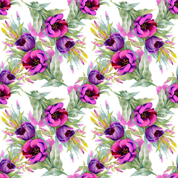 Watercolor purple flowers seamless pattern - Foto, imagen