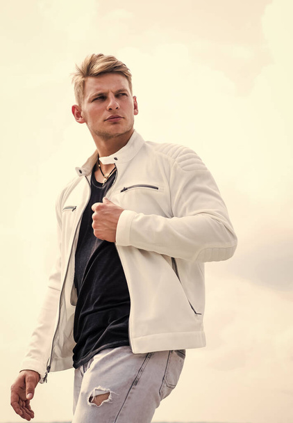 handsome young male in white casual fashion clothes, fashion - Fotografie, Obrázek