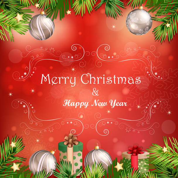 Weihnachtsillustration mit Weihnachtsglocken und Christbaumkugeln - Vektor, Bild