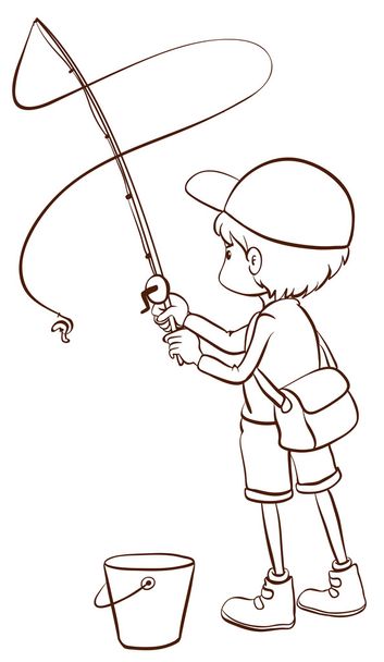 Un croquis plaine d'un garçon de pêche
 - Vecteur, image
