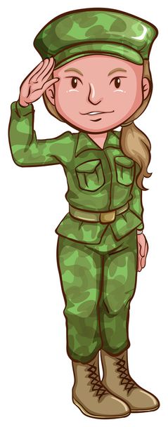 Een schets van een vrouwelijke soldaat - Vector, afbeelding