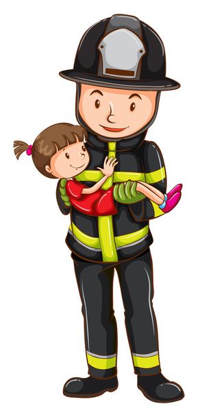 Tűzoltó és a lány - Vektor, kép