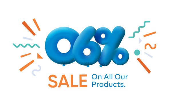 Special summer sale banner 6% έκπτωση σε μορφή 3d μπαλόνια. Blue Vector σχεδιασμός εποχιακή διαφήμιση promo ψώνια εικονογράφηση. 3d αριθμοί για ετικέτα προσφορά. Απολαύστε Εκπτώσεις μέχρι 6% έκπτωση - Διάνυσμα, εικόνα