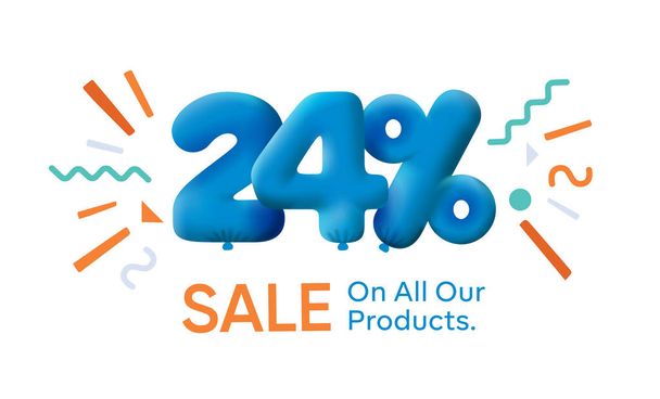 Special summer sale banner 24% έκπτωση σε μορφή 3d μπαλόνια. Blue Vector σχεδιασμός εποχιακή διαφήμιση promo ψώνια εικονογράφηση. 3d αριθμοί για ετικέτα προσφορά. Απολαύστε εκπτώσεις έως και 24% έκπτωση - Διάνυσμα, εικόνα